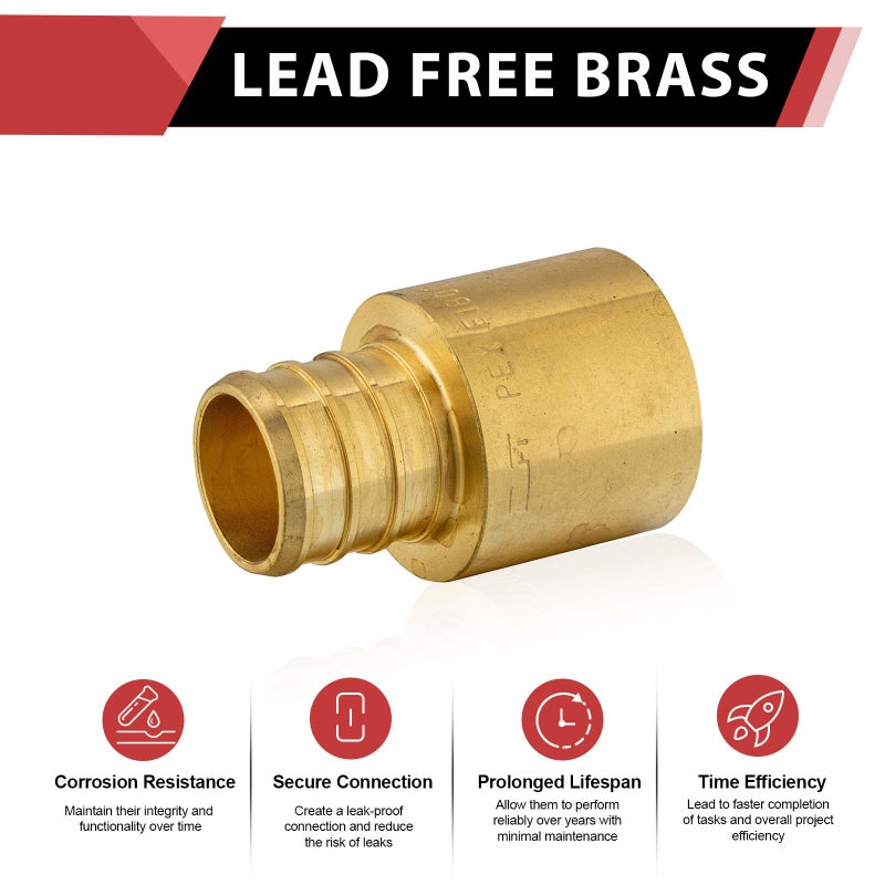 EFIELD 10 PCS EFIELD Pex Barb Crimp Brass Fittings 3/4" x 3/4" Female Sweat Copper Adapter (Over the Copper Tube), ASTM F1807,(PEX1807129) - Image 3